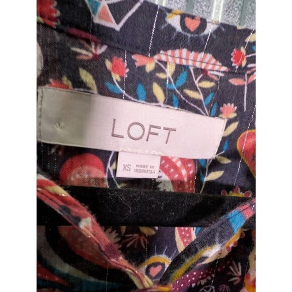 LOFT Pink and Brown Paisley Shirt Blouse Top Long Sleeves Women's Extra Size Sma - Picture 3 of 6